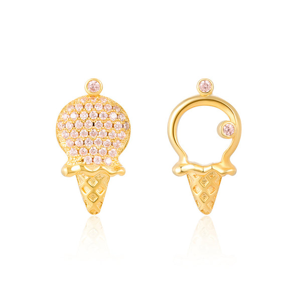 JELLY GIRL 18K GOLD ICE CREAM STUD EARRINGS WITH CRYSTAL - boopdo