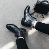 JERSY MARAKITO COOL PUNK FLAT LEATHER ANKLE BOOTS - boopdo