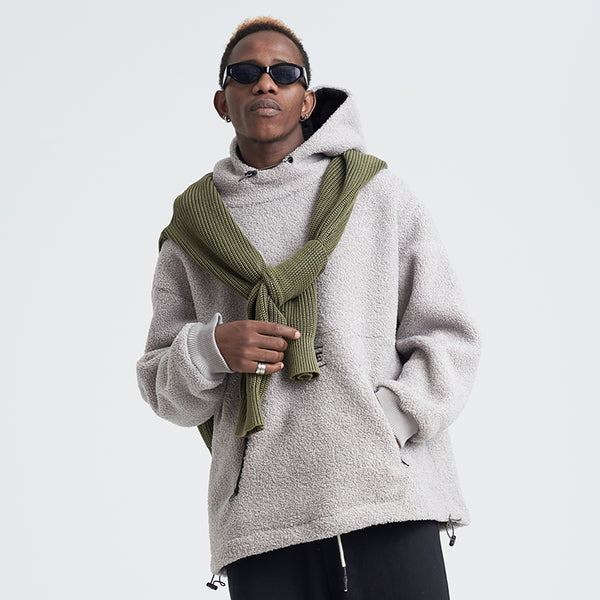 SHOTE SINN HE ON THE EDGE VELVET HOODED SWEATER WITH KANGAROO POCKET - boopdo