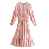 BOOPDO AMERILO RETRO TRIM LONG SLEEVED DRESS IN PINK - boopdo