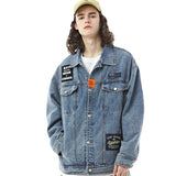 BRUGI BROOKLYN SPORT DIVISION DENIM JEAN JACKET IN NAVY - boopdo