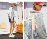TOYOUTH LOGO AND LETTER PATCH DENIM GIRLFRIEND JACKET IN MID WASH - boopdo