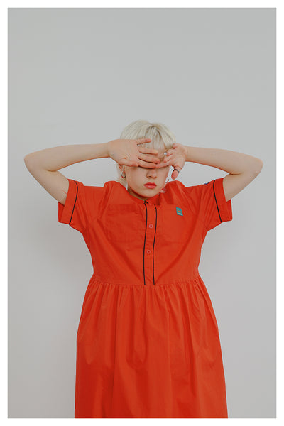 TYAKASHI MIDI SHIRT DRESS IN ORANGE - boopdo