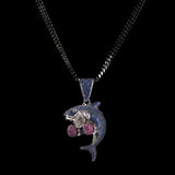 ZACKZIE ZIRCON ALUMINA BOXING SHARK PENDANT NECKLACE - boopdo
