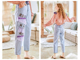 JAM PRINCESS STRAIGHT LEG JEANS WITH LACE AND LETTERS PATCH - boopdo
