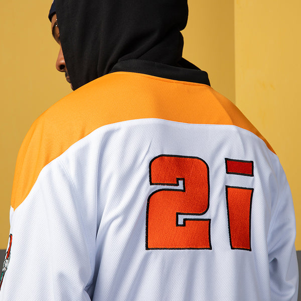 NFWYS KOAK HOCKEY V NECK SWEATSHIRT IN ORANGE WHITE - boopdo