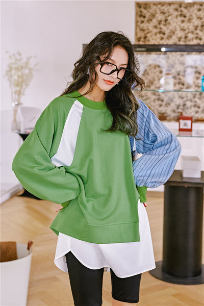 8GIRLS RELAXED DOUBLE LAYER DETAIL COLORBLOCK LONG SLEEVE TOP - boopdo