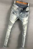 BLM EUROPTICA LUXURY DESIGN RIPPED WASHED DENIM JEAN PANTS IN BLUE - boopdo