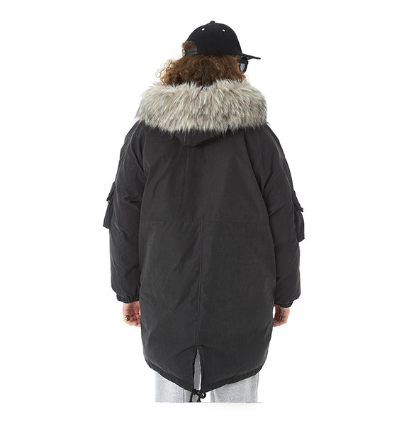 SWAGGER SHOTE MID LENGTH FAUX FUR COLLAR HOODED JACKET - boopdo
