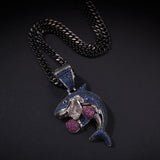 ZACKZIE ZIRCON ALUMINA BOXING SHARK PENDANT NECKLACE - boopdo
