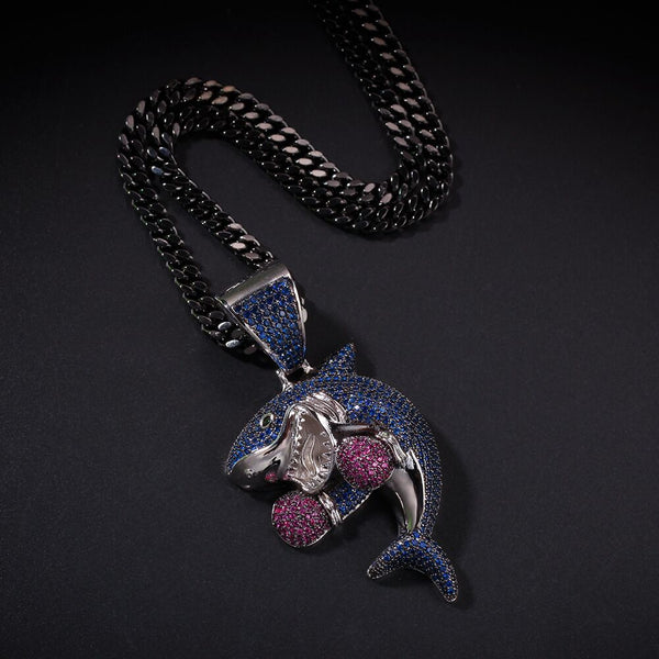 ZACKZIE ZIRCON ALUMINA BOXING SHARK PENDANT NECKLACE - boopdo