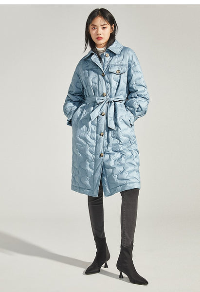 PEACE BIRD PADDED TRENCH COAT WITH TIE WAIST DETAIL - boopdo