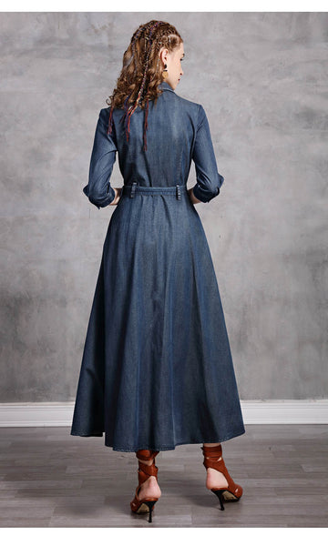 ARTKA JOZZIE KEER BRITISH ETHNIC STYLE DENIM JEAN MAXI DRESS - boopdo