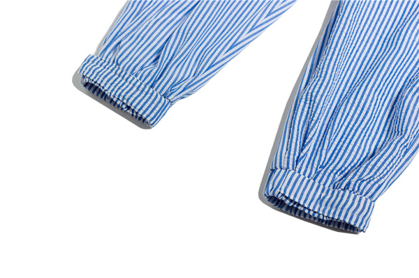 KIKO GORLA STRIPED SEERSUCKER CASUAL JOGGER PANTS IN BLUE - boopdo