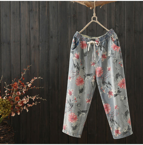 AUTUMN VINTAGE INSPIRED FLORAL PRINT TROUSERS - boopdo