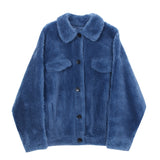 8GIRLS DESIGN TEDDY BUTTON UP COAT IN BLUE - boopdo