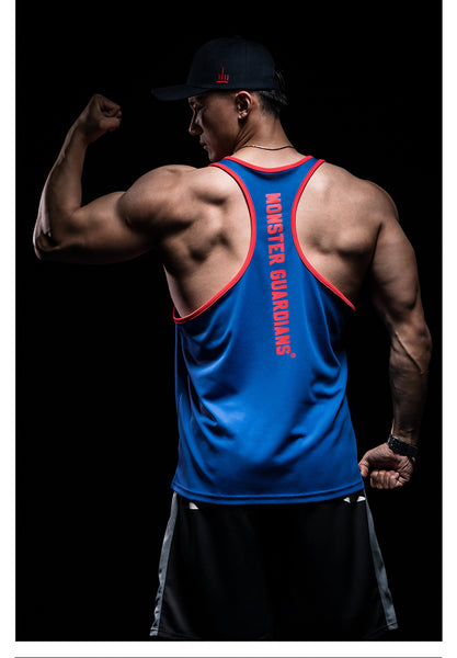 MONSTER GUARDIANS MUSCLE VEST IN RED TEXT PRINT - boopdo