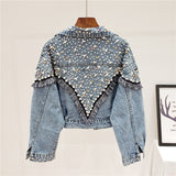 JEYYO CATHRO RETRO STAR OLD FASHION DENIM JEAN WOMEN JACKET WITH BEADED ACCESSORIES - boopdo