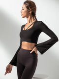 LANIKAR SQUARE NECK LONG SLEEVE CROP TOP WITH FLARED SLEEVE - boopdo