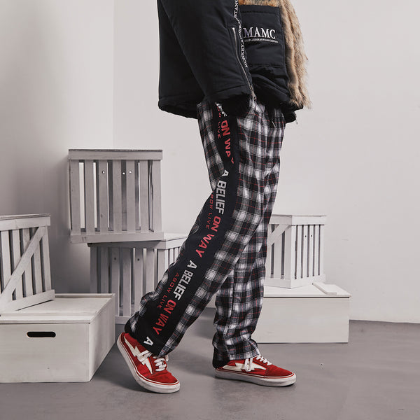 A BELIEF ON WAY BY ABOW LIFE PLAID TRACK PANTS - boopdo