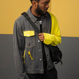 NFWYS METEORITE RIPPED DENIM JEAN JACKET IN YELLOW GRAY - boopdo