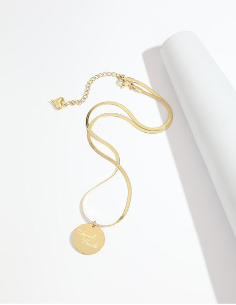 UZL DESIGN GOOD LUCK COIN NECKLACE IN GOLD PLATED - boopdo