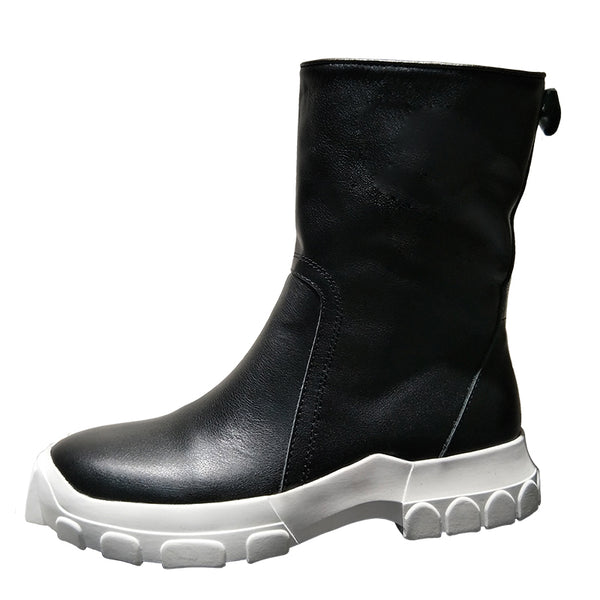 BRITISH CHUNKY HIKER RAIDER ZIP FAUX LEATHER BLACK BOOTS - boopdo