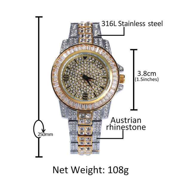 ZICZA SOCIKA LUXURY DIAMOND LARGE DIAL RAPPER WATCH IN GOLD SILVER - boopdo