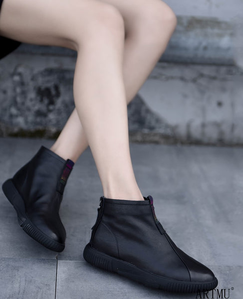 ARTMU ZIP FRONT LEATHER ANKLE BOOTS - boopdo