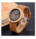 BOBO BIRD WOODEN ANALOG WATCH WITH LEATHER STRAP BAND IN TAN - boopdo