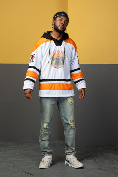 NFWYS KOAK HOCKEY V NECK SWEATSHIRT IN ORANGE WHITE - boopdo