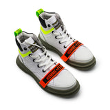 NADMIL DESIGN LEATHER TRAINERS IN ORANGE TAPE DETAIL - boopdo