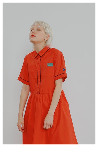 TYAKASHI MIDI SHIRT DRESS IN ORANGE - boopdo