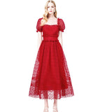 ALICE LACE MIDI DRESS WITH PUFF SLEEVE DETAIL - boopdo