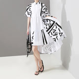 STELLA MARINA COLLEZIONE GEOMETRIC DESIGN RUFFLED DRESS IN WHITE - boopdo