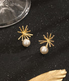 UZL DESIGN GOLD PLATED PEARL STUD EARRINGS - boopdo