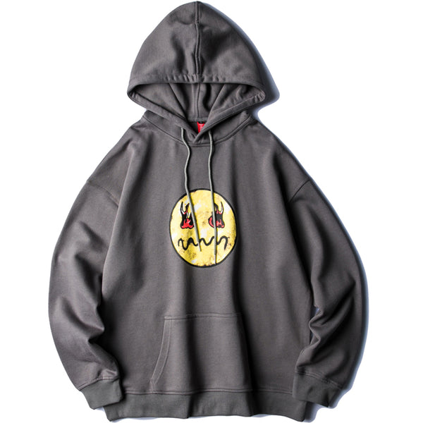 SELFIZA FLAME EYE FACE PRINT PULLOVER HOODIE WITH KANGAROO POCKET - boopdo