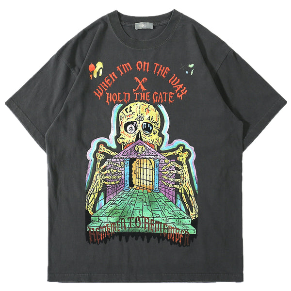ESSENTIX FICO HORROR SKULL GRAFFITI PRINT CREW NECK BASIC T SHIRT - boopdo