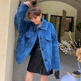 8GIRLS DESIGN TEDDY BUTTON UP COAT IN BLUE - boopdo