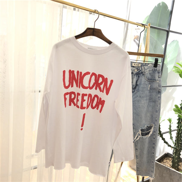 SIMDA UNICORN FREEDOM PRINT LONGLINE SWEATSHIRT - boopdo