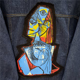 ALEYA NOIR GRAFFITI STYLE PATCHWORK DENIM JEAN SHIRT IN NAVY - boopdo