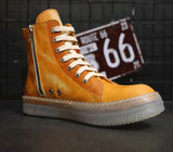 BOOPDO MESS DESIGN LEATHER HI TOP TRAINERS WITH CONTRAST SOLE - boopdo