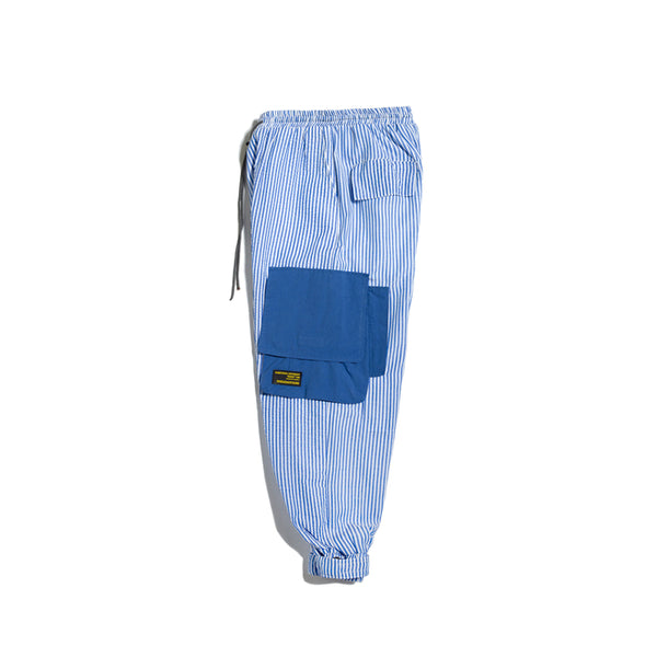 KIKO GORLA STRIPED SEERSUCKER CASUAL JOGGER PANTS IN BLUE - boopdo