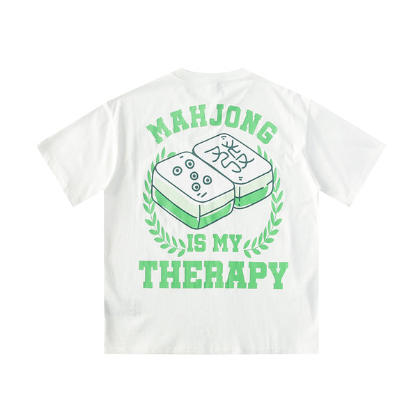 BLACK ENERGY MAHJONG IS MY THERAPY JAPANESE STYLE CREW NECK T SHIRTS