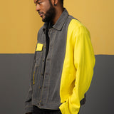 NFWYS METEORITE RIPPED DENIM JEAN JACKET IN YELLOW GRAY - boopdo