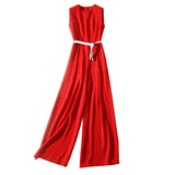 BBL DESIGN CONTRAST BELTED JUMPSUIT IN RED - boopdo