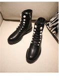 NANCY SHPACKS LEATHER PEARL STONE LACE UP WOMENS ANKLE BOOTS IN BLACK - boopdo