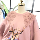 SIMDA LACE COLLAR DETAIL SWEATSHIRT WITH PRINT - boopdo