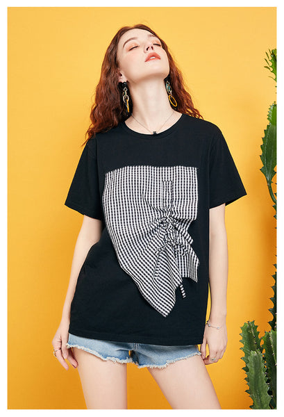 ARTKA CHECK PATCHES T SHIRT IN BLACK - boopdo