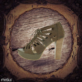 ARTKA LACE UP HEELED SANDALS IN DARK GREEN - boopdo